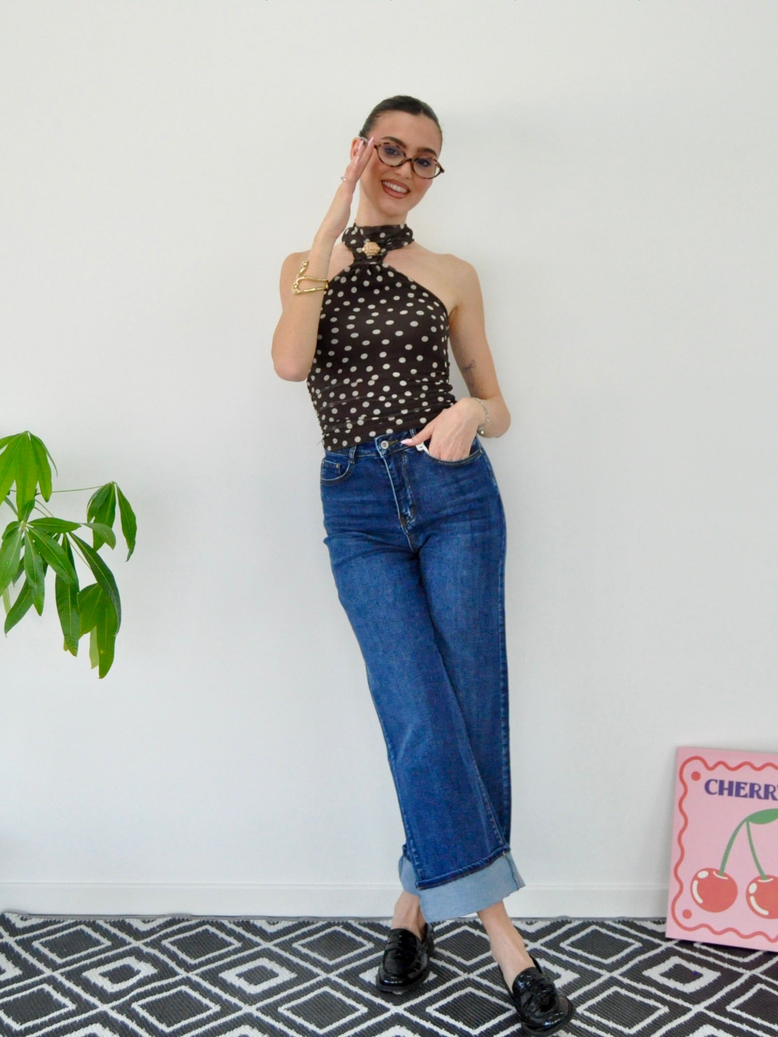 Jeans Wide Leg Denim con Maxi Risvolto - Conero