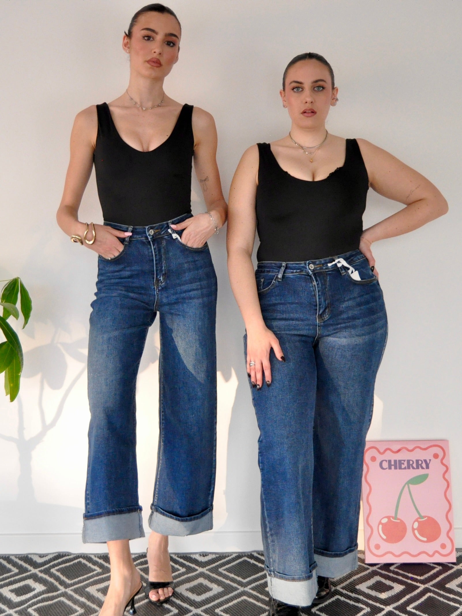 Jeans Wide Leg Denim con Maxi Risvolto - Conero