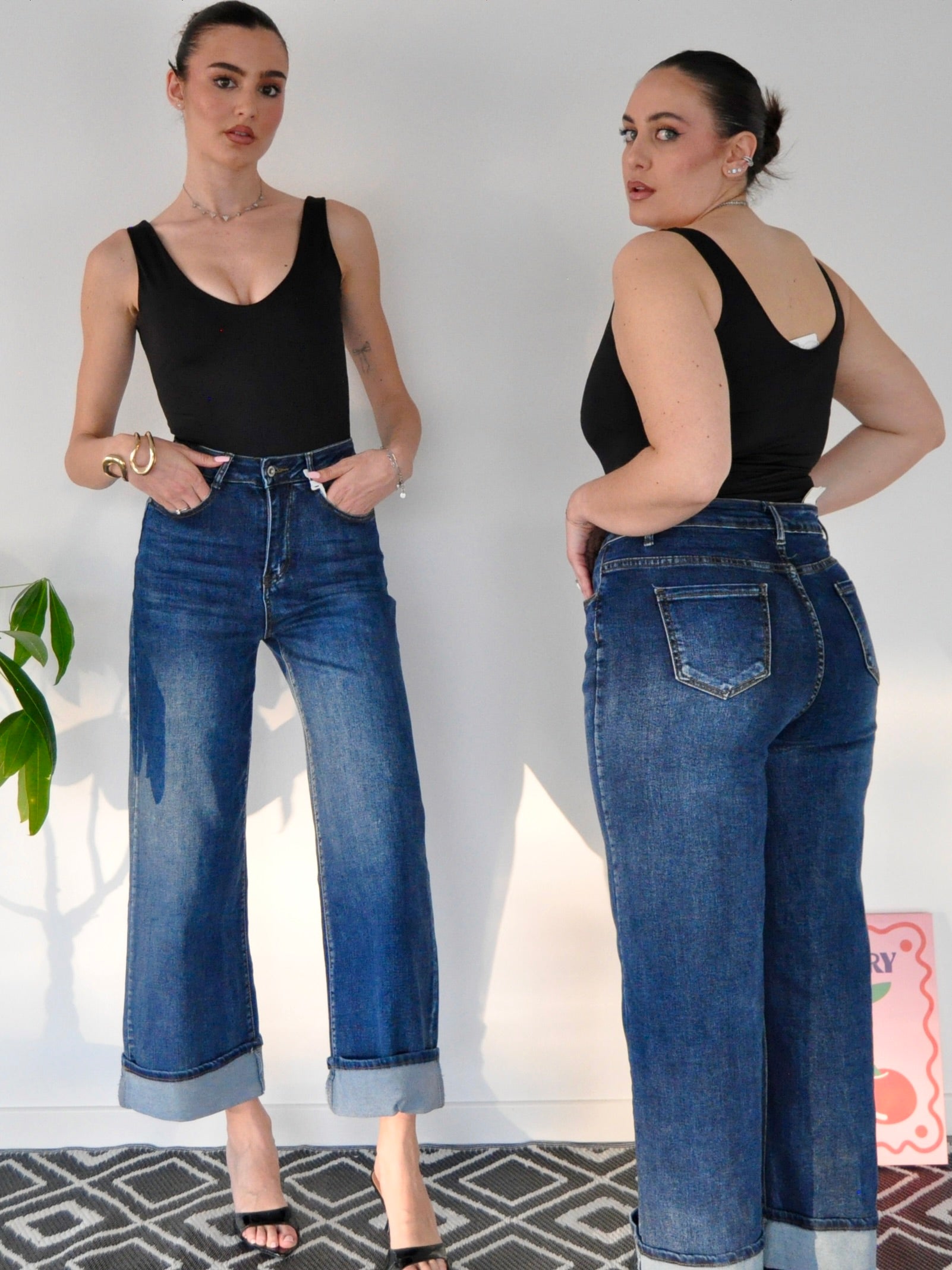 Jeans Wide Leg Denim con Maxi Risvolto - Conero