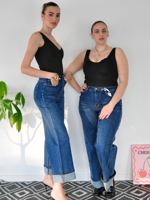Jeans Wide Leg Denim con Maxi Risvolto - Conero